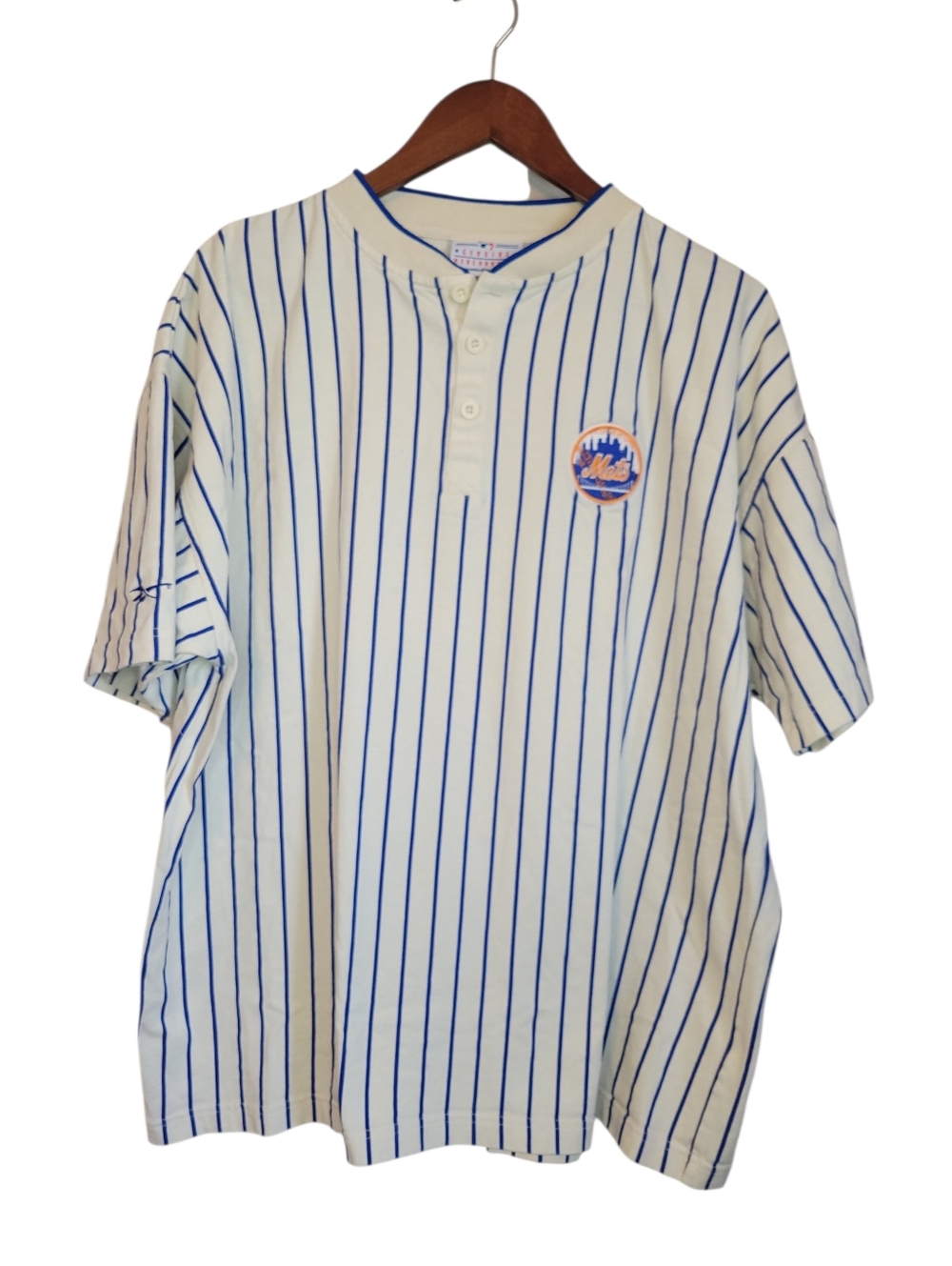 ​Vintage New York Mets Pinstripe Henley Jersey Shirt Reebok Y2K L - Picture 3 of 10